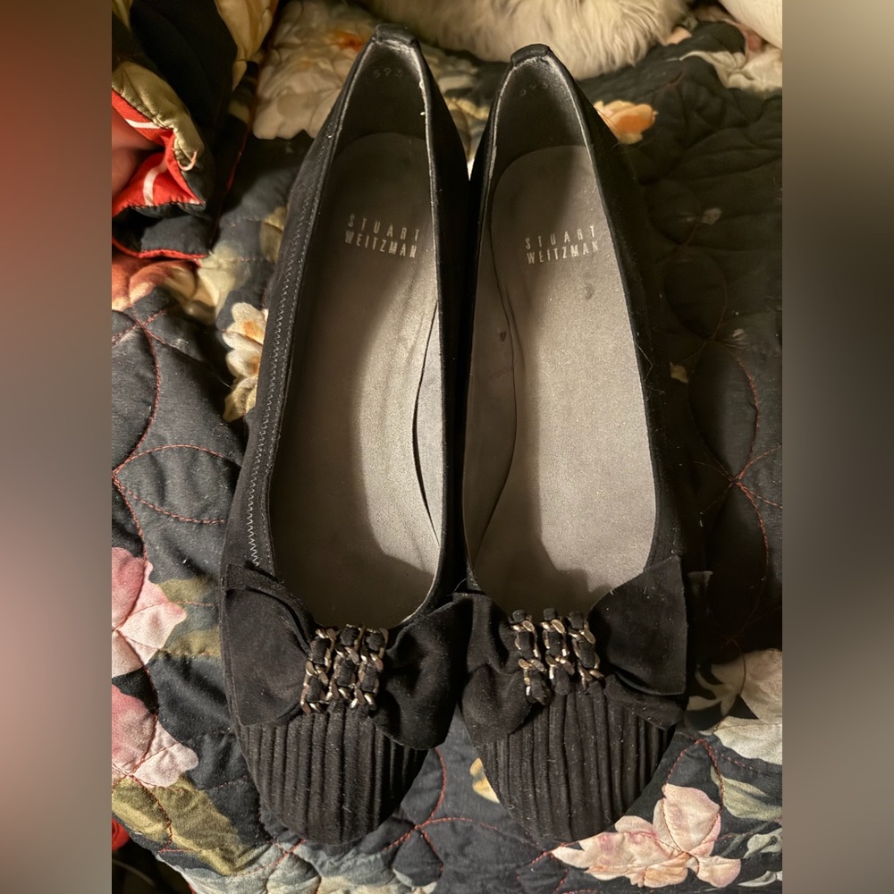 Stuart Weitzman Black Flats with Bow Accent